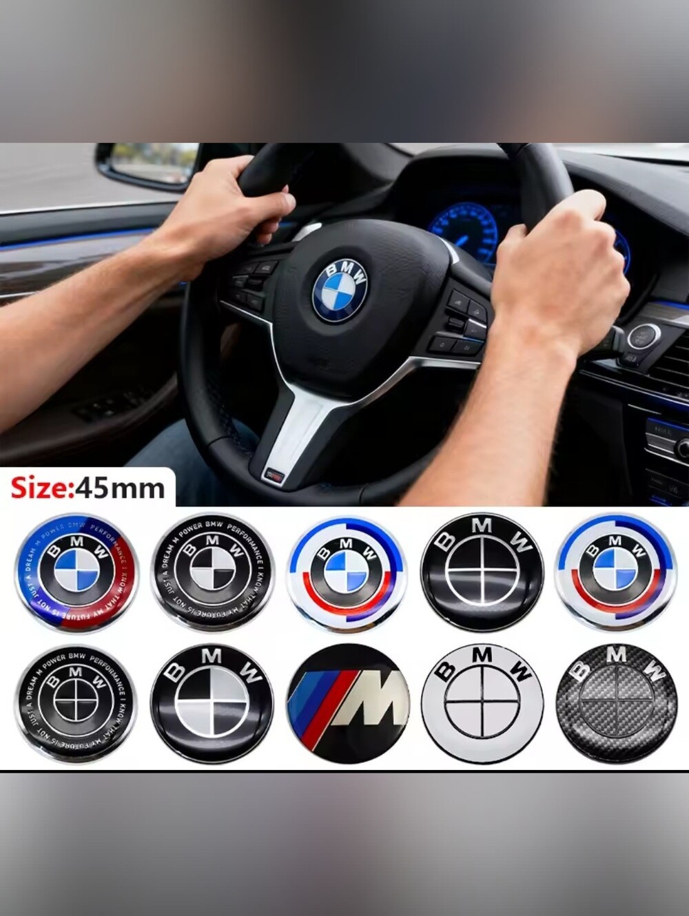 One BMW 45mm Steering Wheel Emblem Insert With Adhesive back